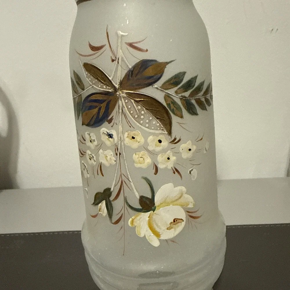 Antique Victorian Bristol Glass Enameled Painted Bird & Flower Vase